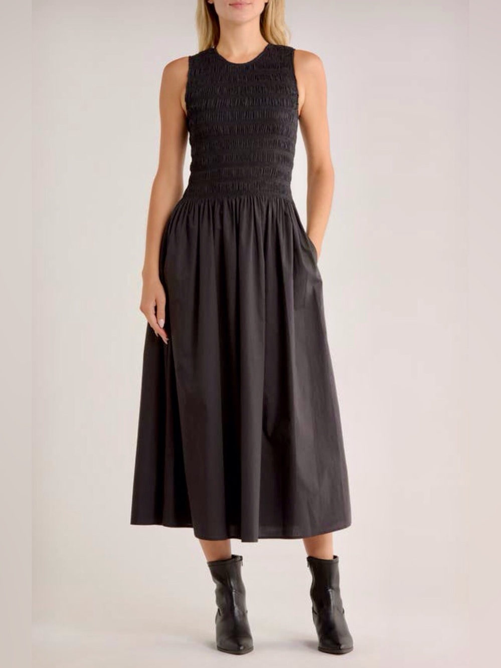 rag & bone /Lane Sleeveless Smocked Cotton Maxi Dress - Navy - Sz. M